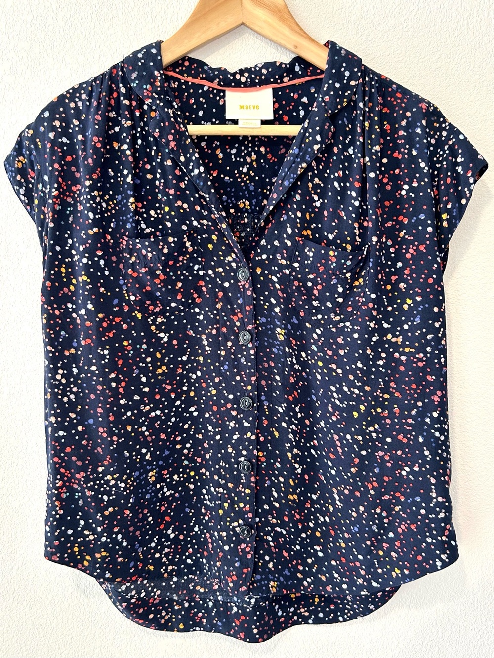Anthropologie Maeve Confetti Splatter Print Women's Boxy Top Preppy Casual XS